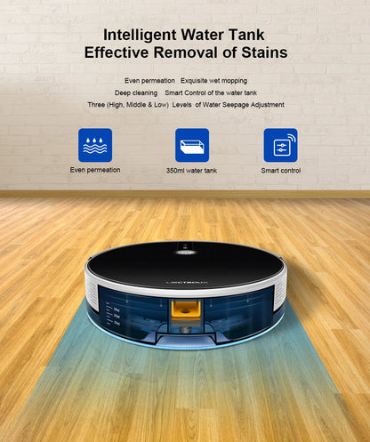 LIECTROUX/LILIN C30B robot vacuum cleaner cleaning hardwood floor with dustbin and control panel visible.