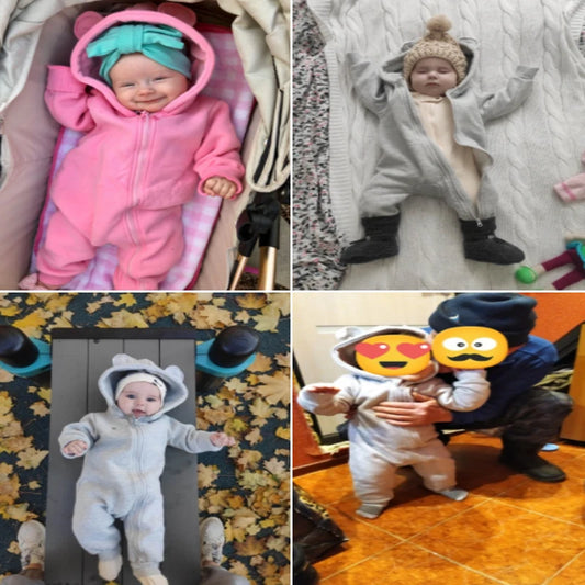 Kids Tales Teddy Trails Cotton-Blend Hooded Baby Romper