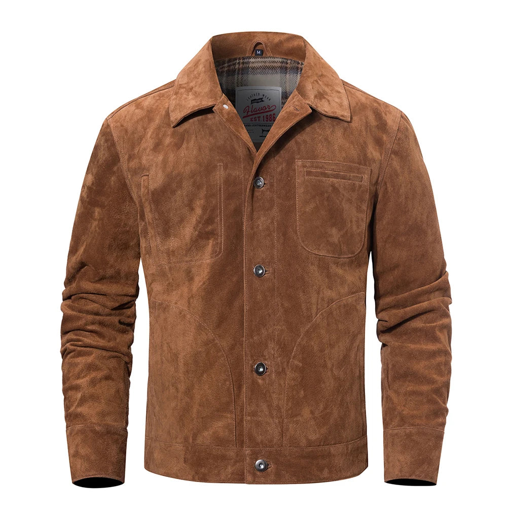 FLAVOR Men's Classic Pigskin Suede Leather Jacket