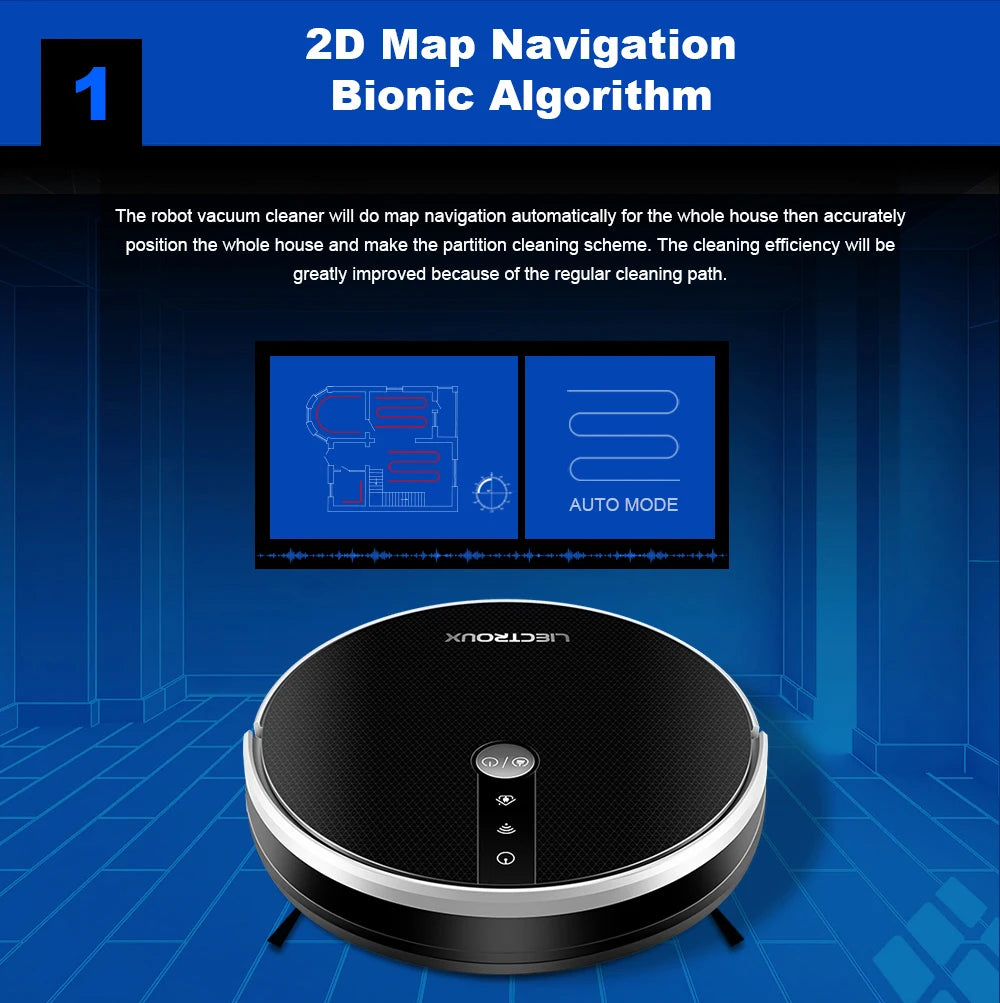 Liectroux Lilin C30B robot vacuum cleaner with sleek design, cleaning brushes, and sensor features for efficient home cleaning.