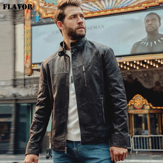 FLAVOR Men's Vintage Brown Pigskin Leather Jacket