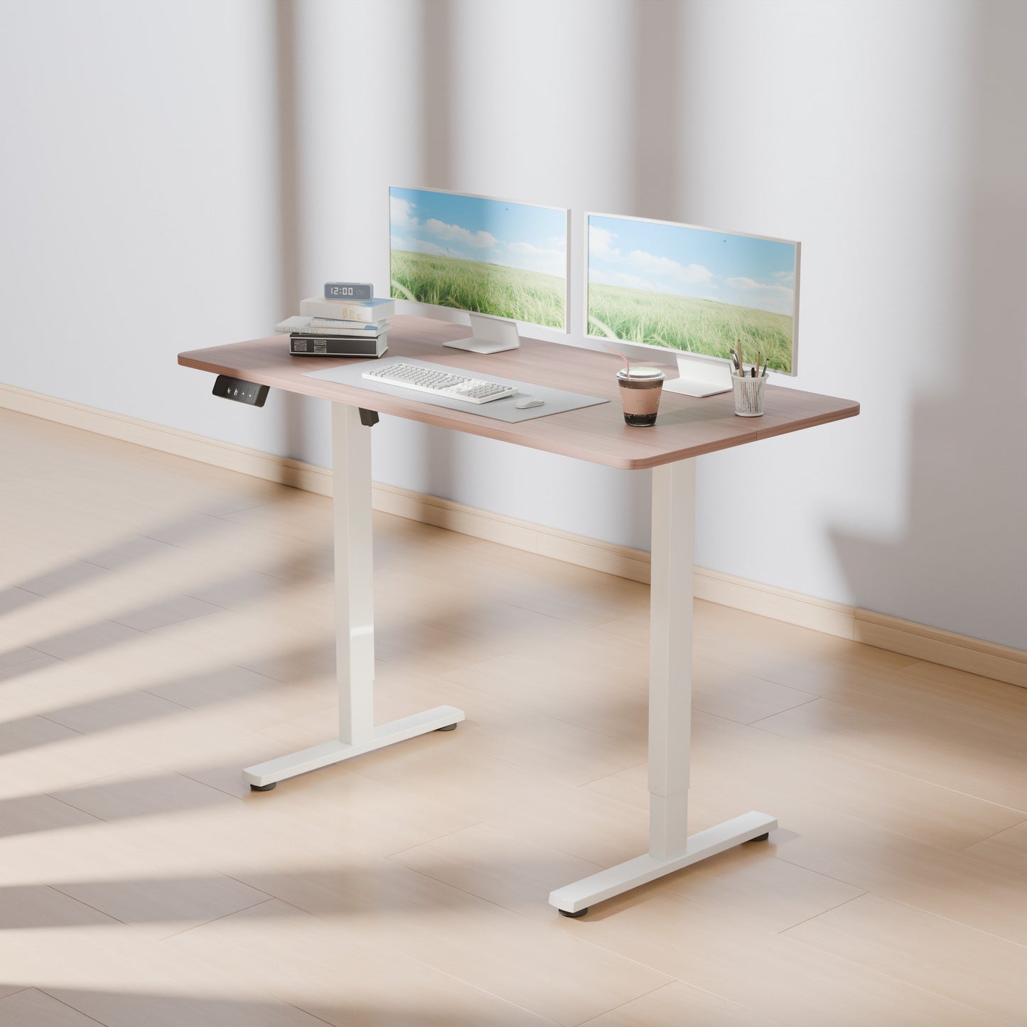 Electra Ergo Single Motor Sit Stand Desk Walnut 1.4m sue-e furniture