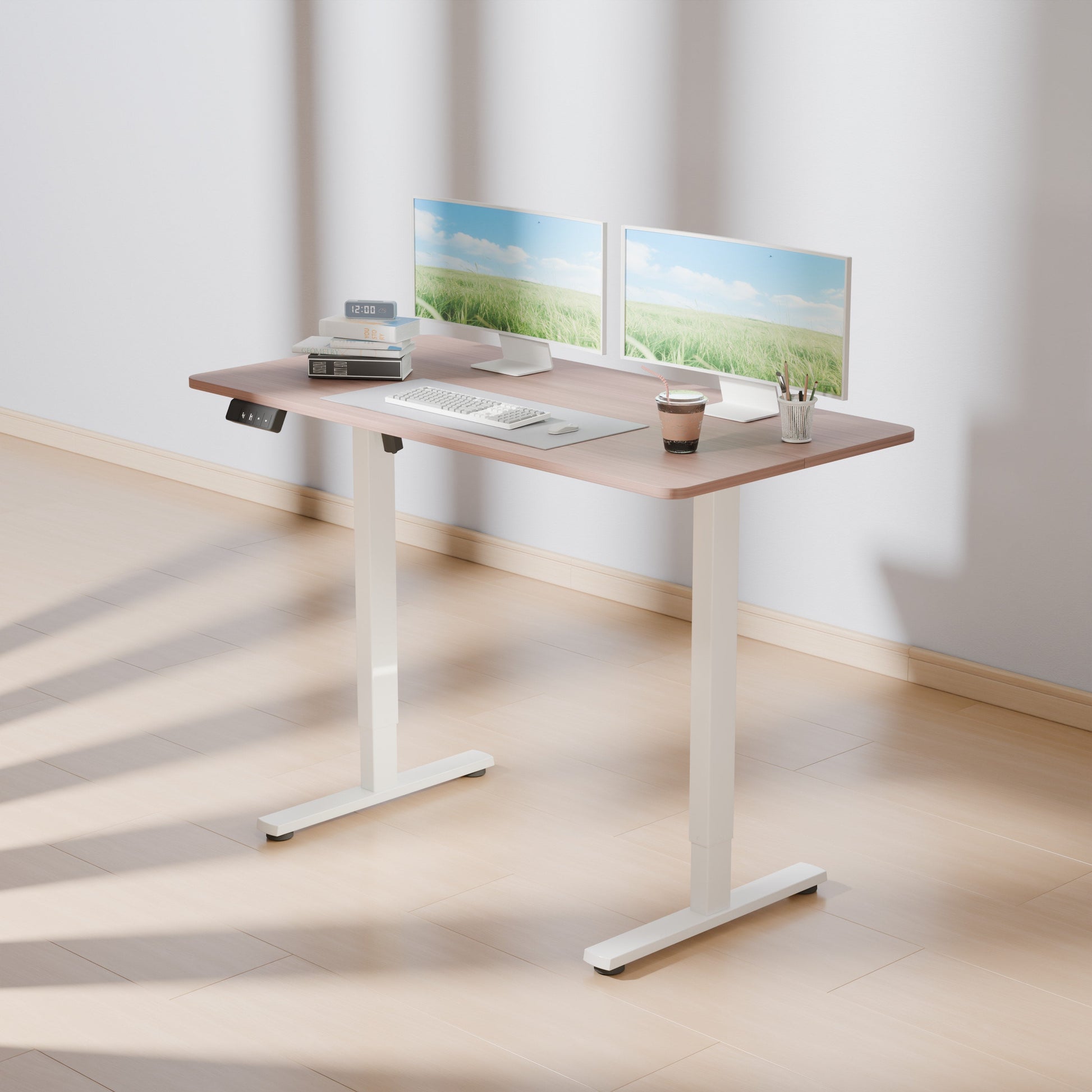 Electra Ergo Single Motor Sit Stand Desk Walnut 1.4m sue-e furniture