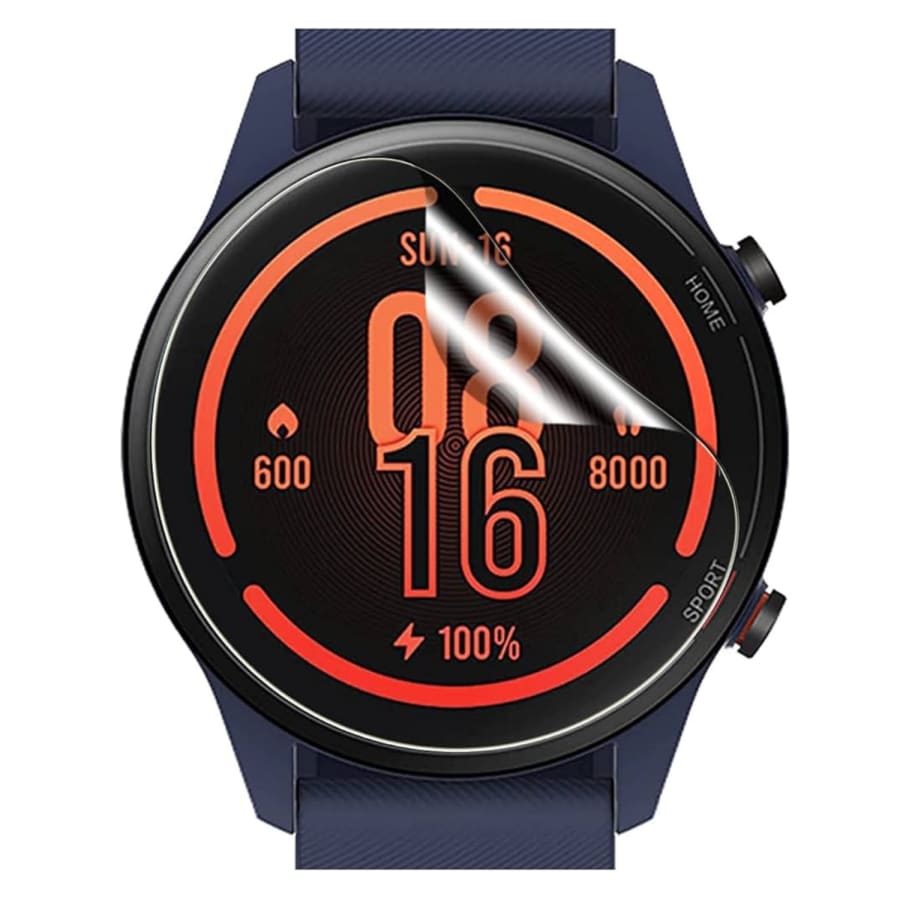 Six hydrogel screen protectors for Xiaomi Mi Watch Revolve, clear watch case protectors, shown on a white background.