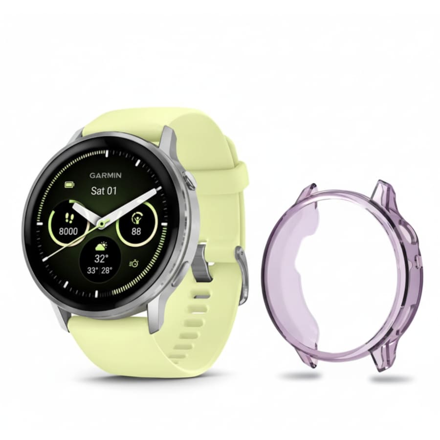 Purple Garmin Venu 4 45mm watch screen protector case, durable and clear, designed for protection and style.