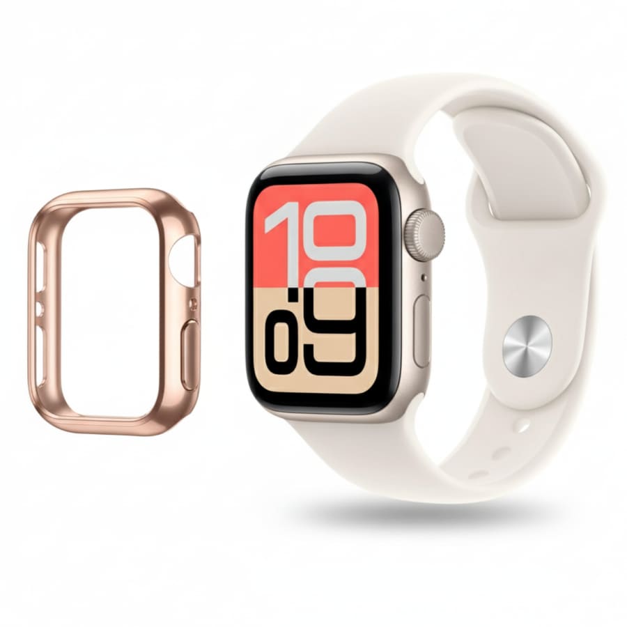 Rosegold Apple SE (3rd gen) 40mm watch screen protector from That Watch Shop, securely fitted on a smartwatch display.