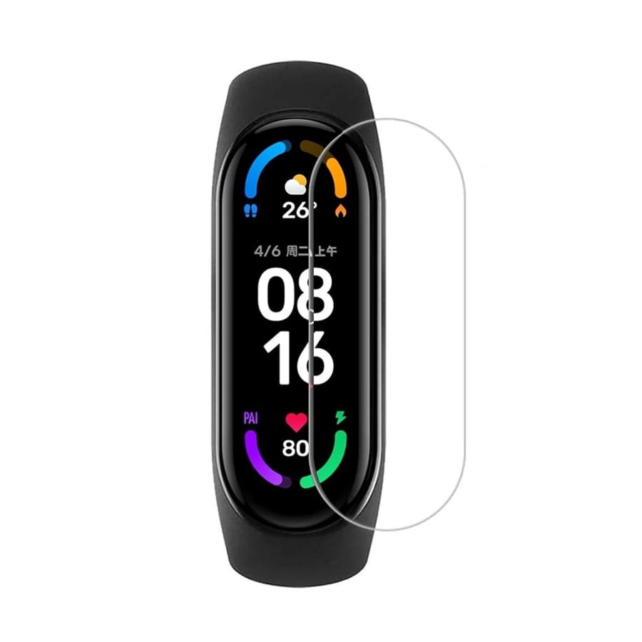Hydrogel screen protector for Xiaomi Mi Smart Band 6, pack of 6, designed as a watch case for screen protection.