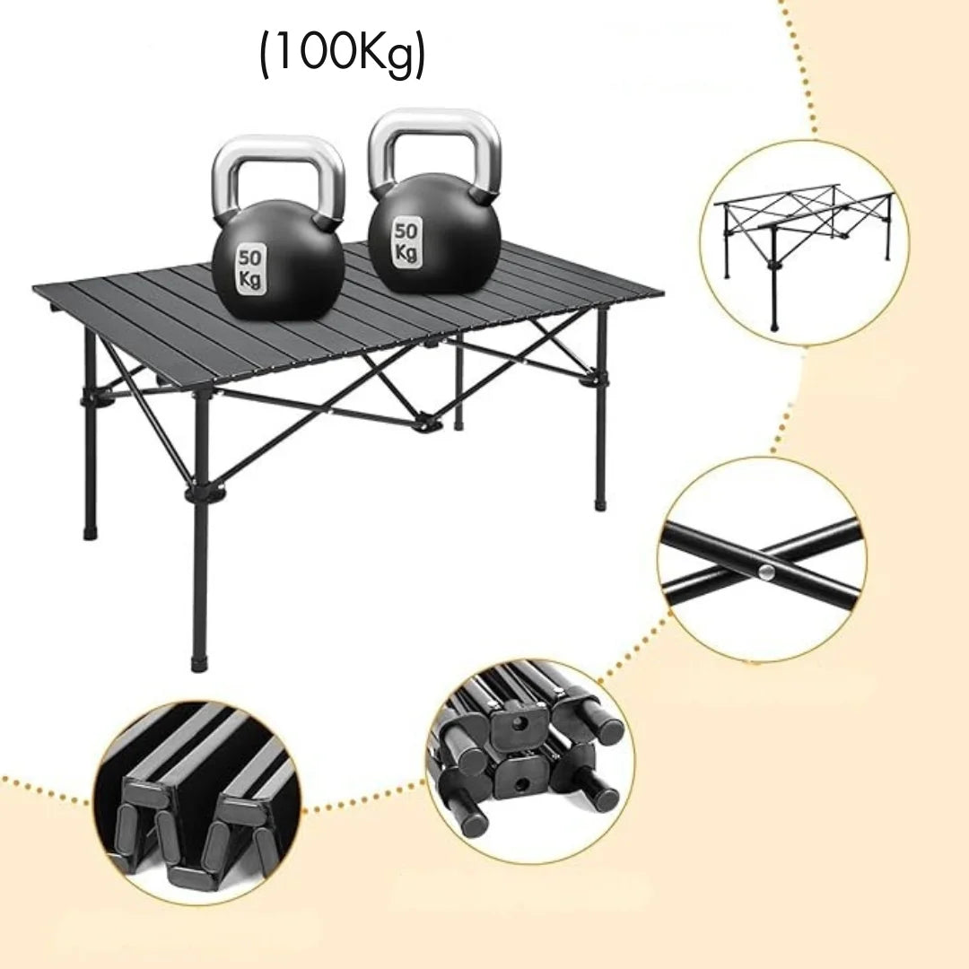 120 cm Portable Folding Camping Table – Roll-Up Outdoor Cooking & Picnic Table ECOTREK