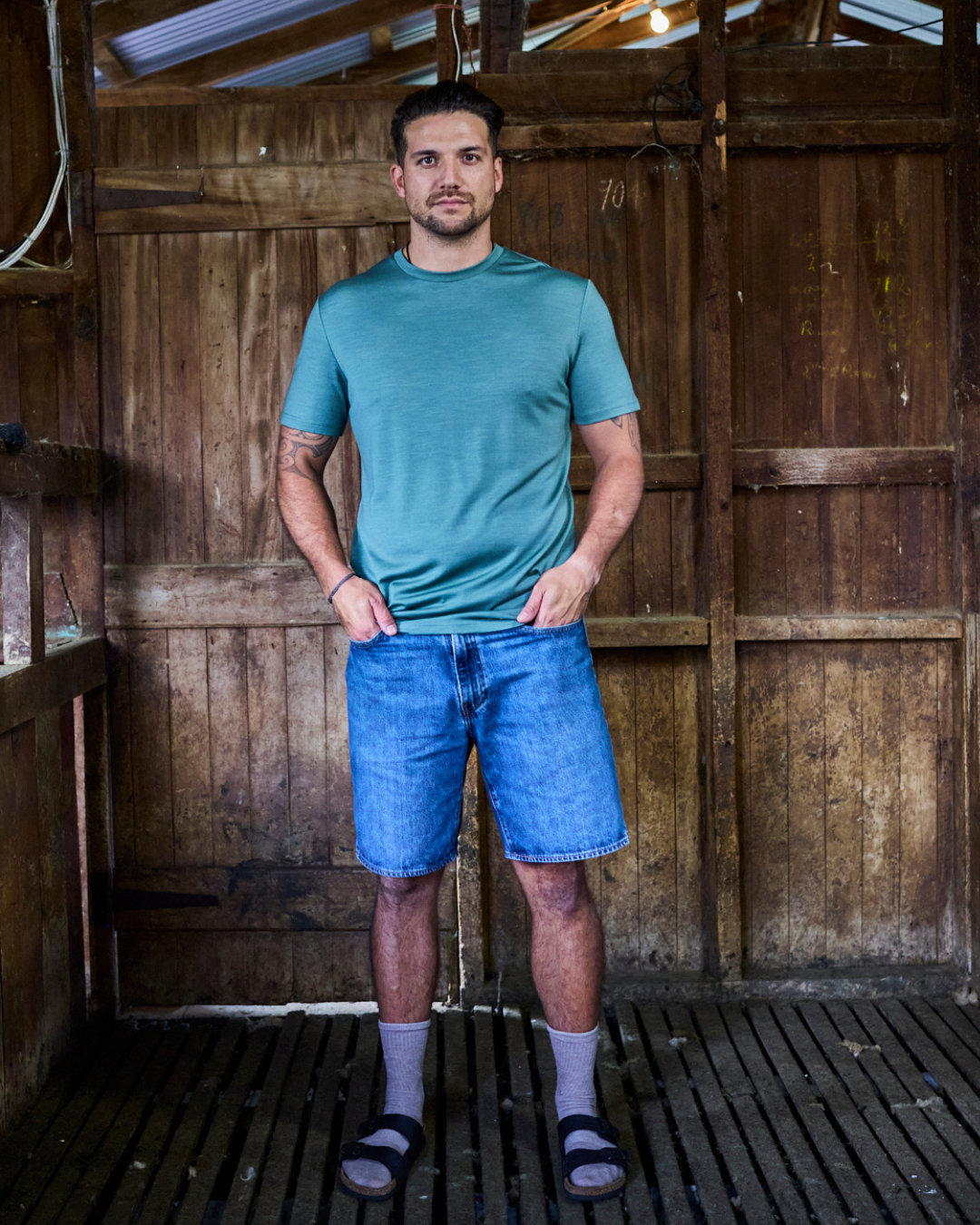 Men's Crew Short Sleeve T-shirt - 100% Merino Wool, Fern Green Merino 365 NZ
