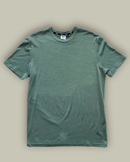 Men's Crew Short Sleeve T-shirt - 100% Merino Wool, Fern Green Merino 365 NZ