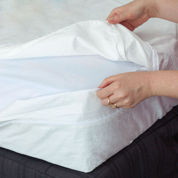 Open MiteGuard cotton mattress cover showing soft, breathable fabric designed to protect against mites and allergens.