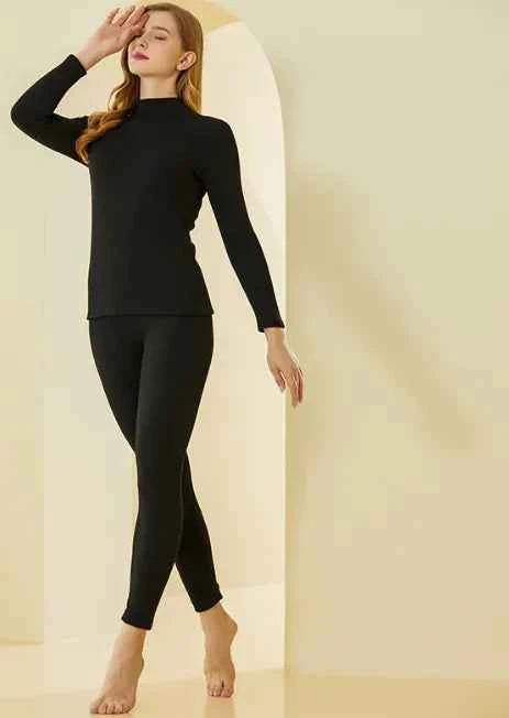 Women's Lamb Cashmere Thermal Base Layer Set - Top & Bottom, Second Skin Fit | Winter Warmth