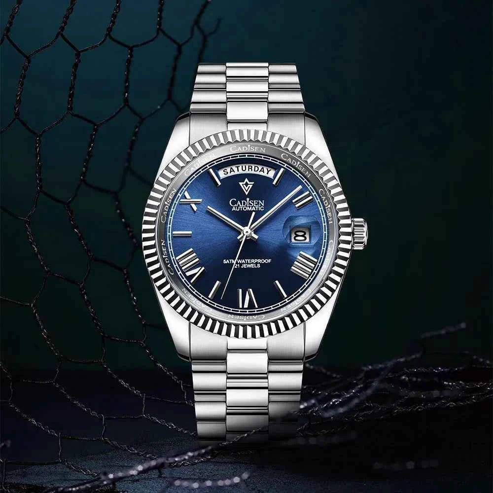 Men's Mechanical Glass Watch - Waterproof Stainless Steel with Date Display | Classic Timepiece