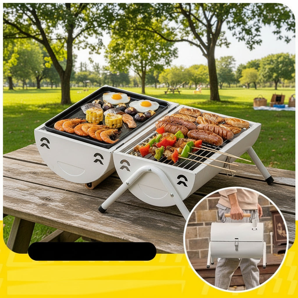 Portable Charcoal Grill Smoke Barbecue Grill Lockable Lid Wooden Handle dealonline.co.nz
