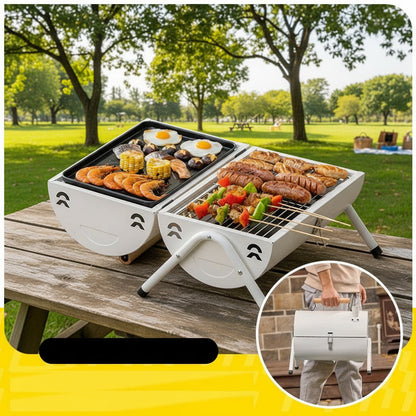 Portable Charcoal Grill Smoke Barbecue Grill Lockable Lid Wooden Handle dealonline.co.nz