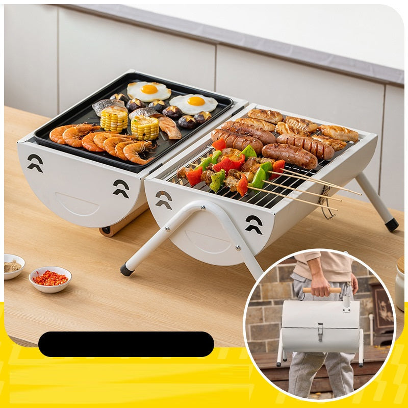 Portable Charcoal Grill Smoke Barbecue Grill Lockable Lid Wooden Handle dealonline.co.nz