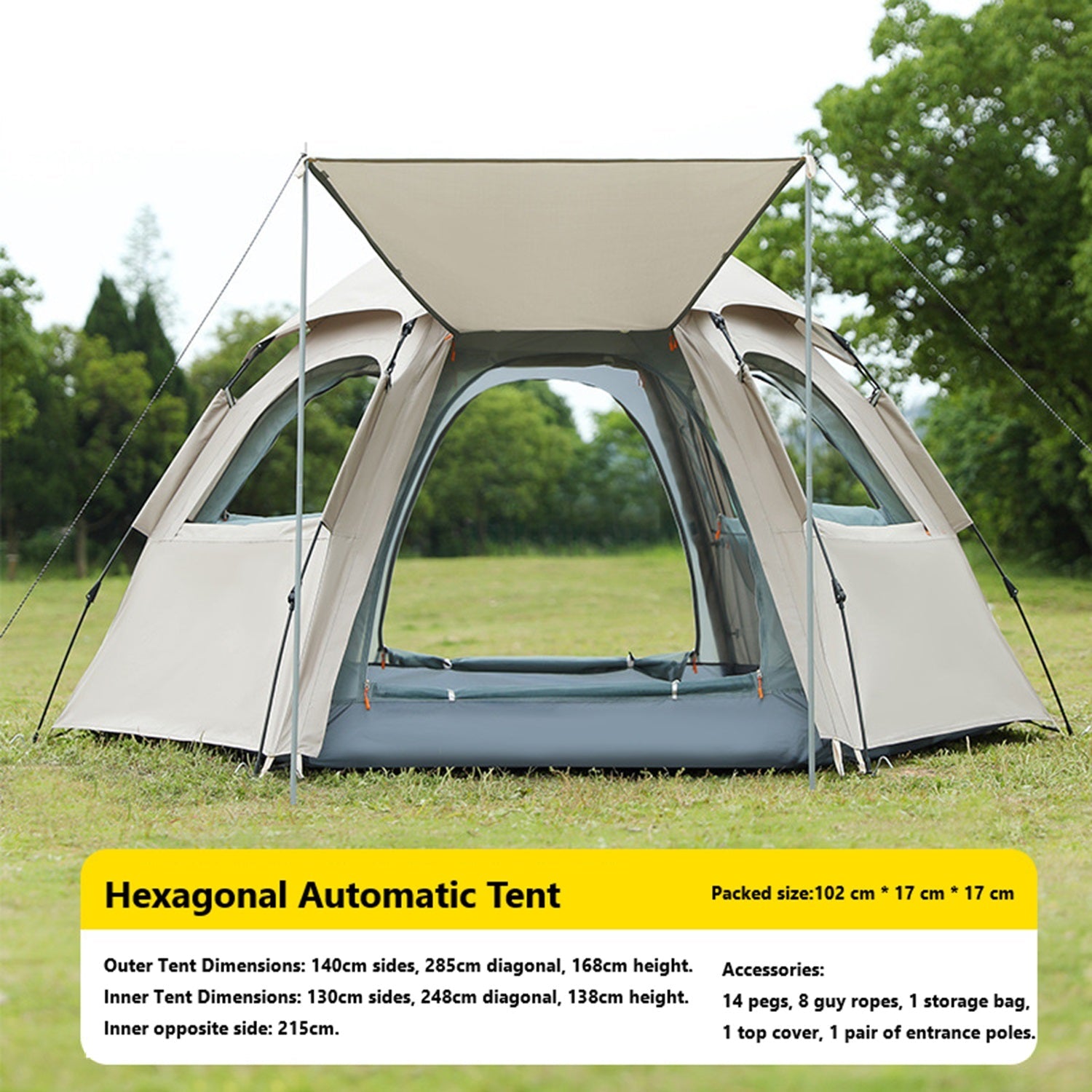 Pop-up Hexagonal Double-Layer Waterproof Tent + Winged Canopy ECOTREK