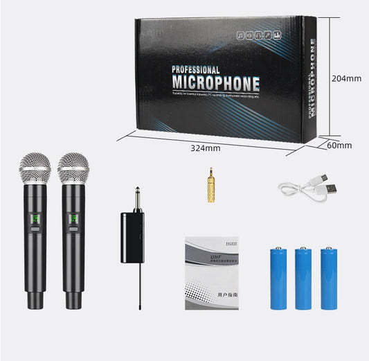 2x Wireless Microphones with Receiver and Rechargeable Batteries, 100 ft Range Karaoke dealonline.co.nz