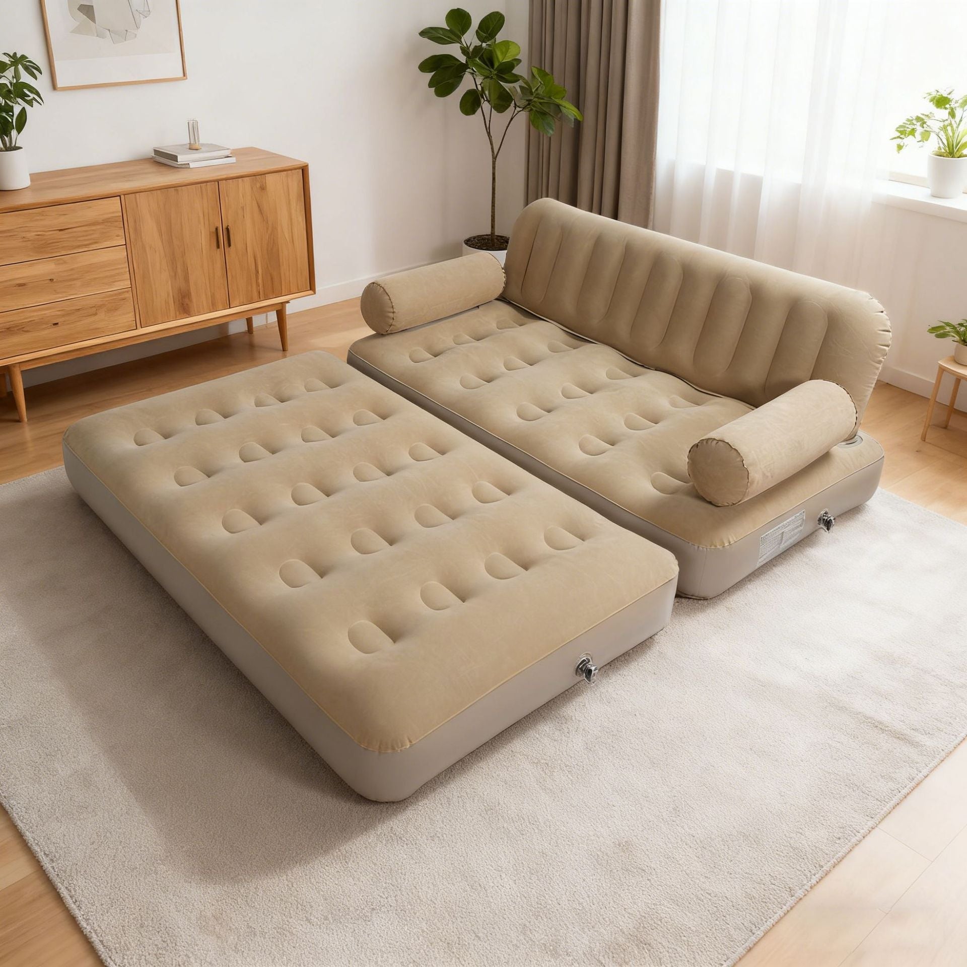 2-in-1 Inflatable Sofa Bed – Double Air Couch with High Backrest and Built-in Pump ECOTREK