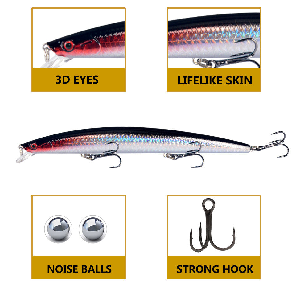 Set of 10 large fishing lures by dealonline.co.nz, 18cm hard bait with treble hooks, lifelike design for freshwater and saltwater fishing.