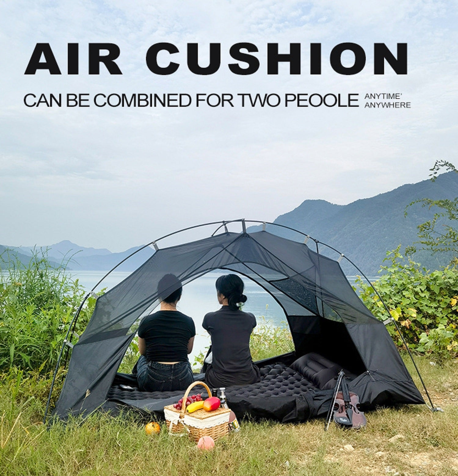 Ultralight 2 Person Inflatable Camping Sleeping Mat with Built-in Foot Pump and Pillow ECOTREK