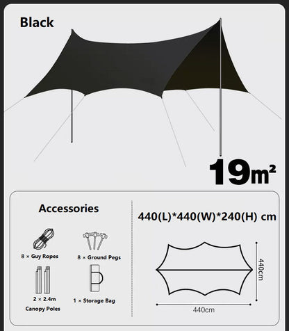 Camping Black-Glue Coating Canopy – Portable Beach & Outdoor Sun Shelter ECOTREK