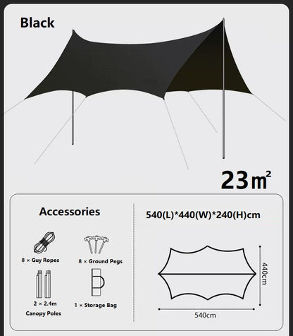 Camping Black-Glue Coating Canopy – Portable Beach & Outdoor Sun Shelter ECOTREK