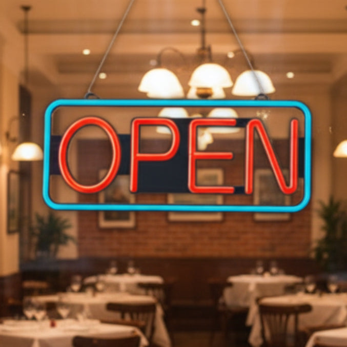 OPEN Sign Neon LED Flashing & Remote Control Size L 55CM dealonline.co.nz