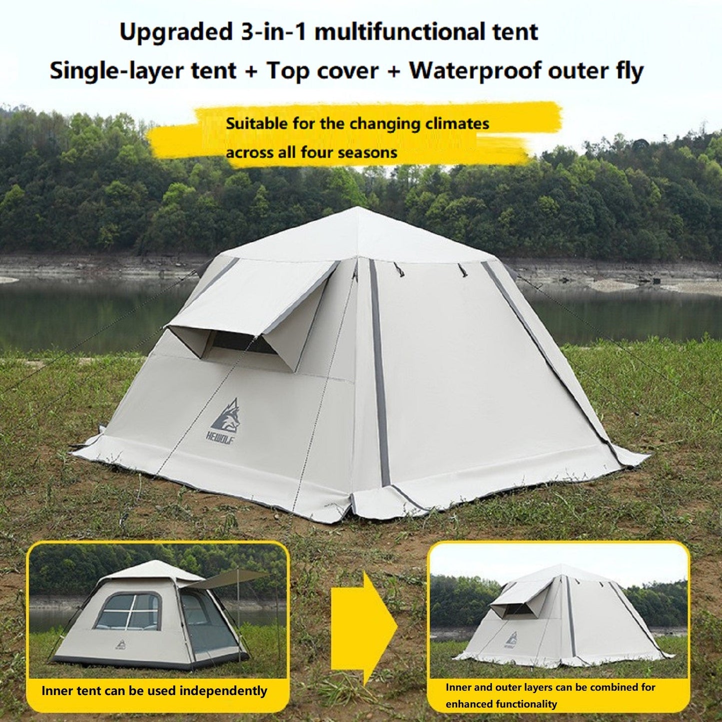 Portable Fully Automatic Waterproof Camping Tent with Canopy for All-Season ECOTREK