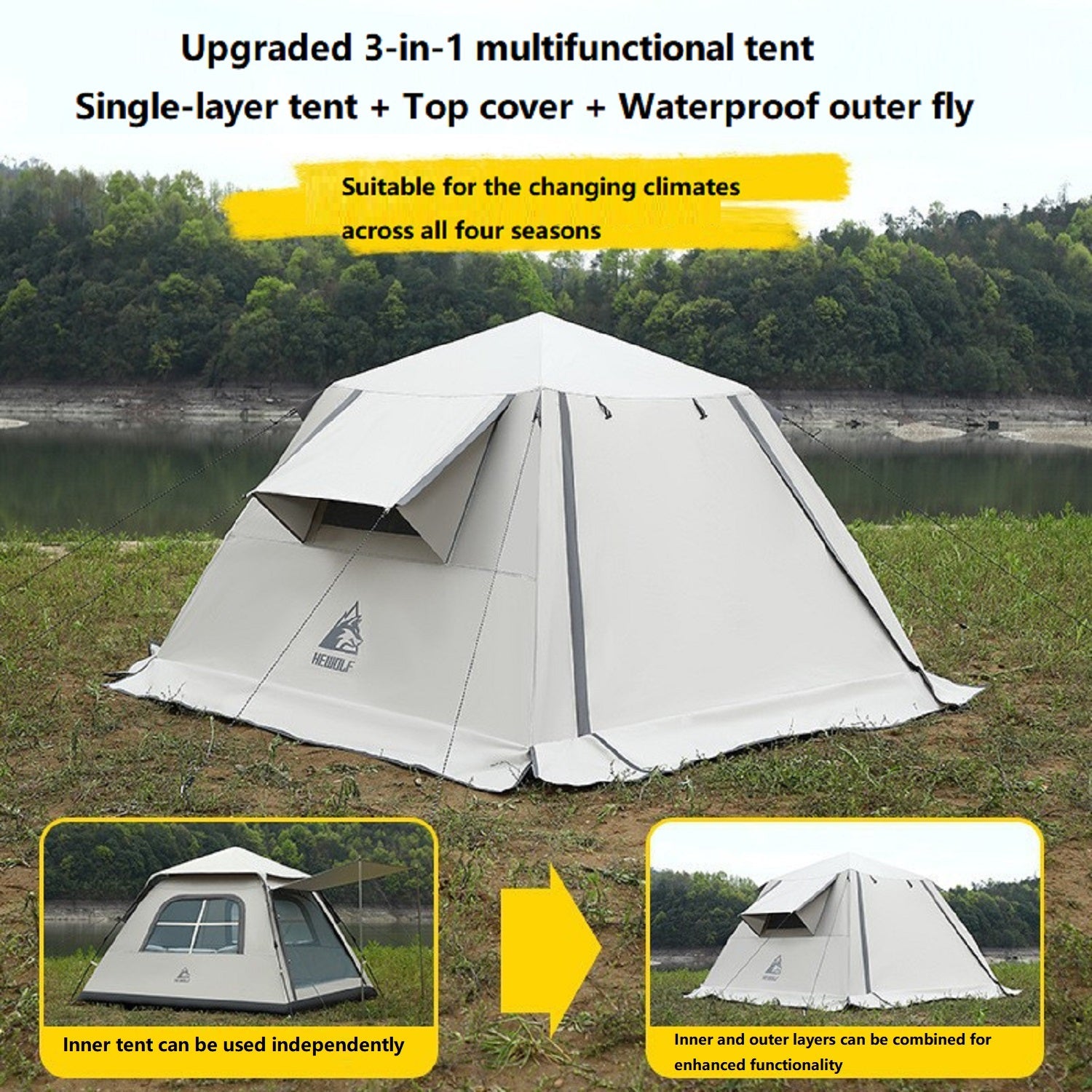 Portable Fully Automatic Waterproof Camping Tent with Canopy for All-Season ECOTREK
