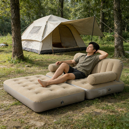 2-in-1 Inflatable Sofa Bed – Double Air Couch with High Backrest and Built-in Pump ECOTREK
