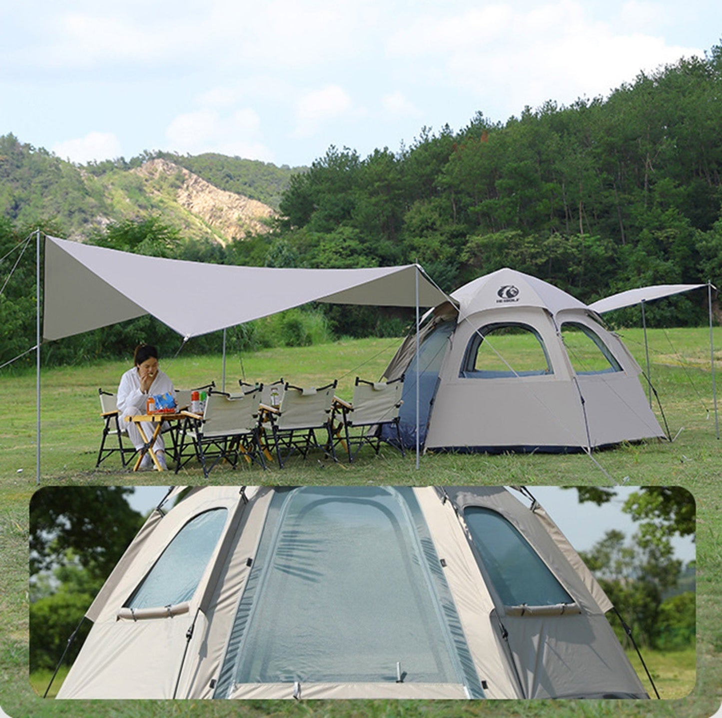 Pop-up Hexagonal Double-Layer Waterproof Tent + Winged Canopy ECOTREK