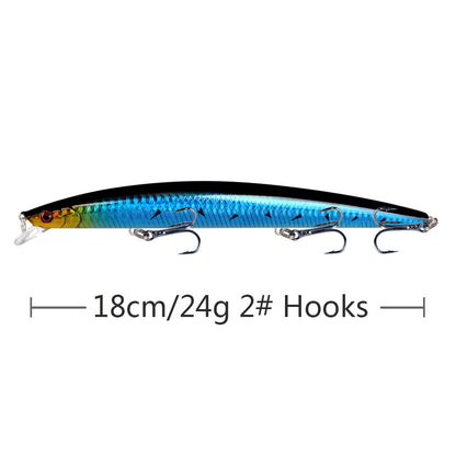 Set of 10 large 18cm hard fishing lure baits with treble hooks, lifelike design for freshwater and saltwater fishing.