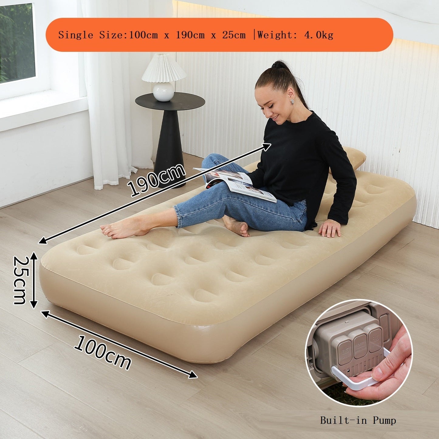 ECOTREK-Outdoor Inflatable Single Airbed Mattress with Built-in Pump ECOTREK