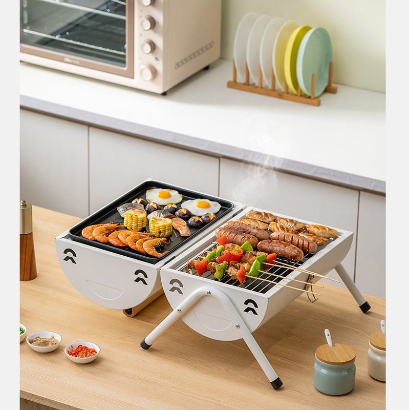 Portable Charcoal Grill Smoke Barbecue Grill Lockable Lid Wooden Handle dealonline.co.nz