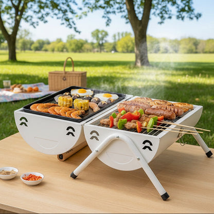 Portable Charcoal Grill Smoke Barbecue Grill Lockable Lid Wooden Handle dealonline.co.nz