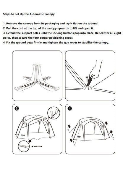 Automatic Dome Canopy & Tent – Includes 4 Side Walls and 1 Groundsheet ECOTREK