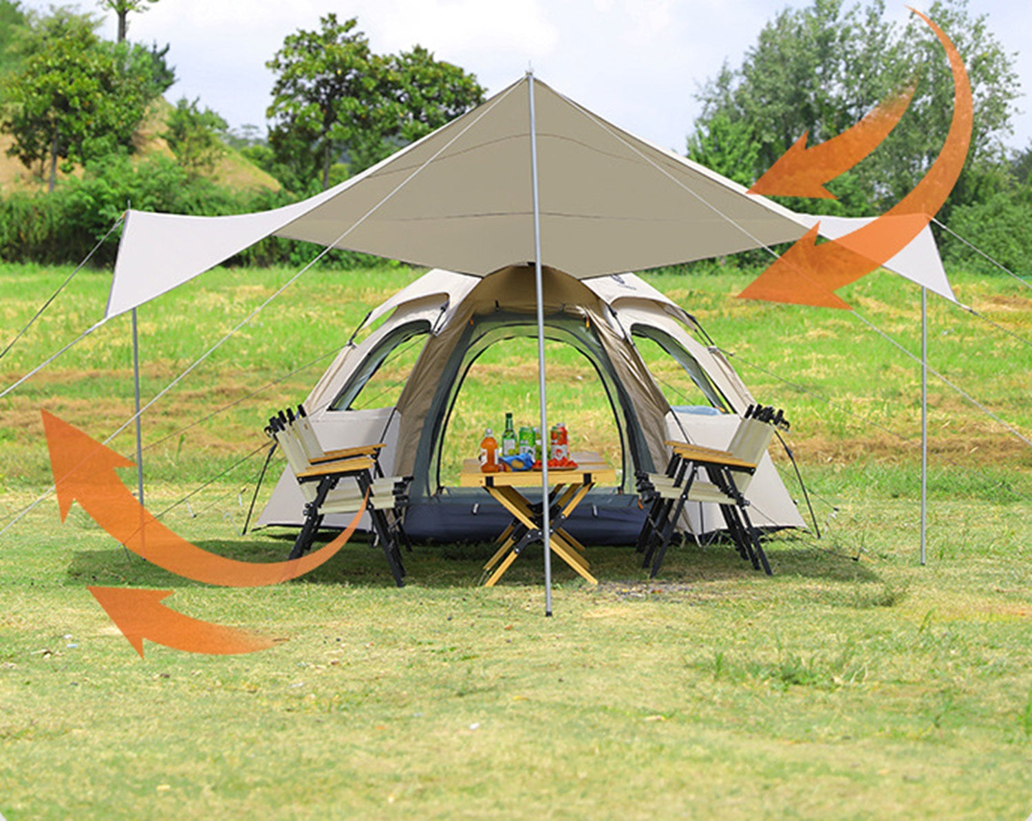 Pop-up Hexagonal Double-Layer Waterproof Tent + Winged Canopy ECOTREK