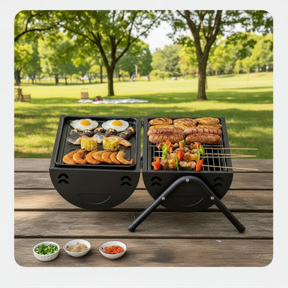 Portable Charcoal Grill Smoke Barbecue Grill Lockable Lid Wooden Handle dealonline.co.nz