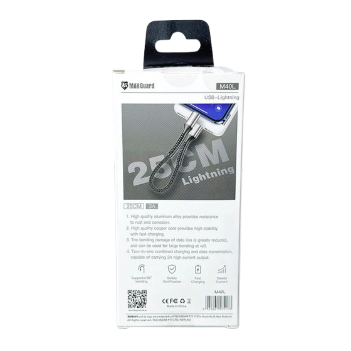 Maxguard 25cm USB-A to Lightning cable M40L
