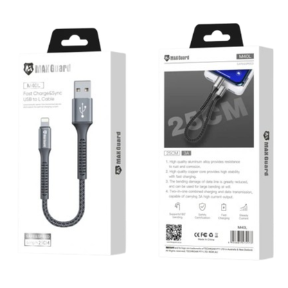 Maxguard 25cm USB-A to Lightning cable M40L