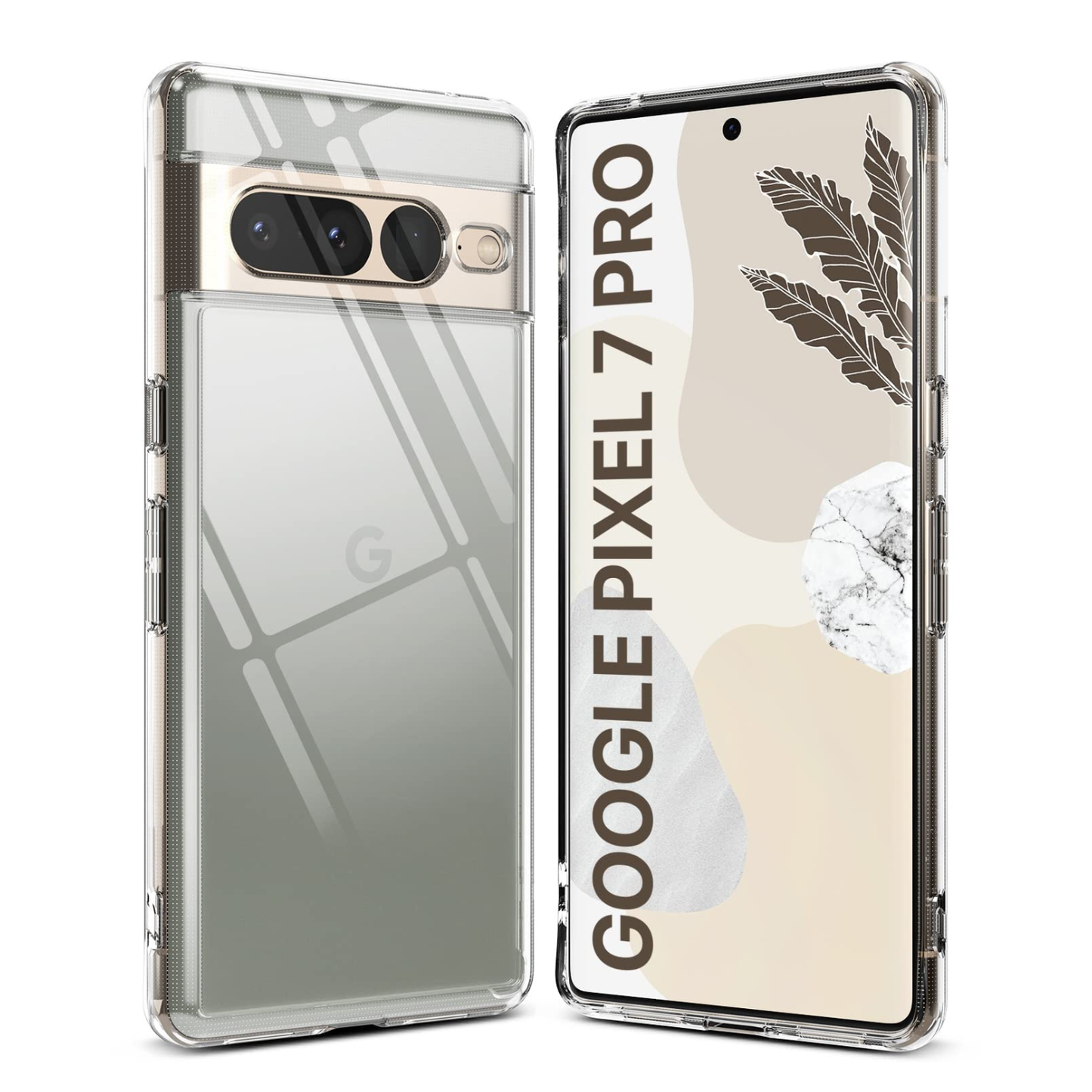 Clear silicone case for Google Pixel 7 Pro with built-in screen protector, by 9eight5, showing a sleek, transparent design.