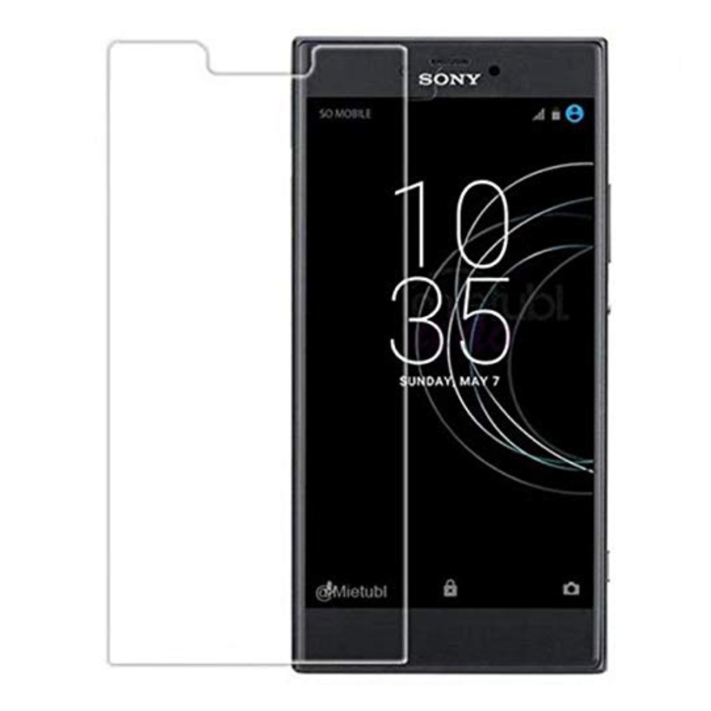 Hydrogel screen protector for Sony Xperia R1 Plus by 9eight5, showing clear, flexible film protecting the phone screen.