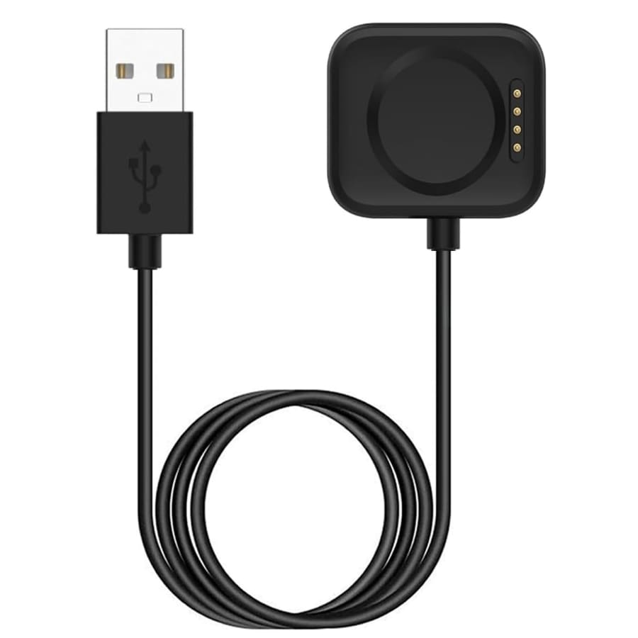 Black USB-A magnetic charger cable for OnePlus Watch 2, 2R, or 3, 1 meter long, shown connected to a smartwatch.