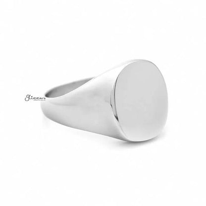 Stainless Steel Oval Signet Blank Plain Ring - Silver.
