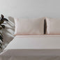 Organic cotton coloured sheet set in peach mist with 250 thread count, featuring soft, smooth bed linens from Whites of London NZ.