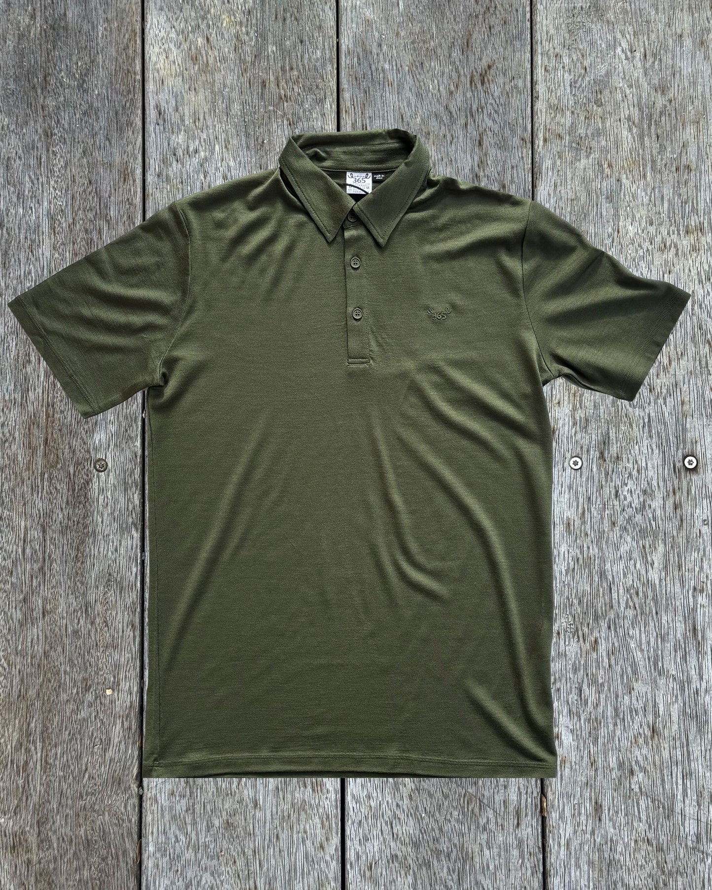 Men's Polo - 100% Merino Wool, Khaki Green Merino 365 NZ
