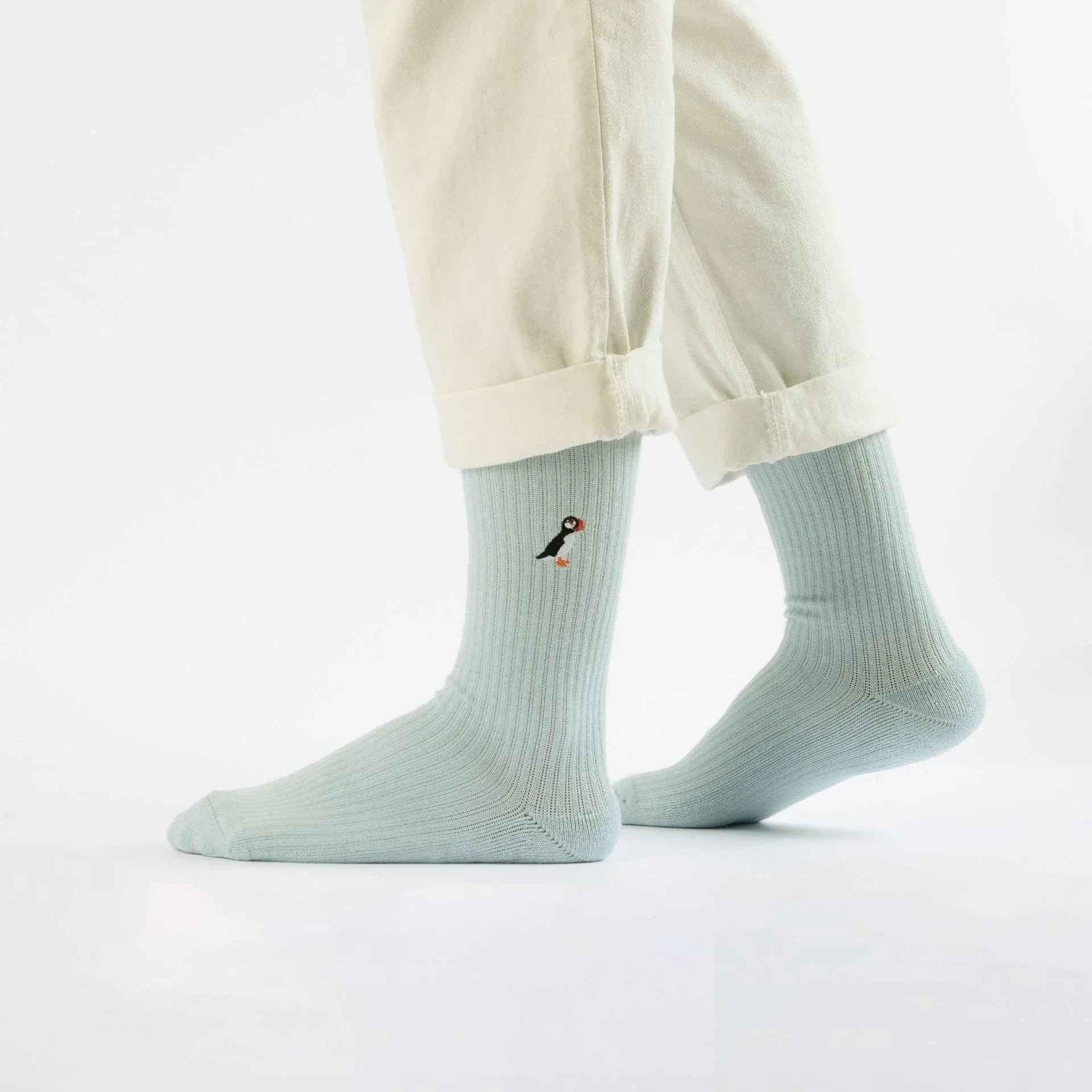 Save the Puffin Ribbed Bamboo Socks