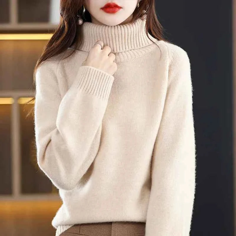 Women's 100% Merino Wool High Neck Sweater Top