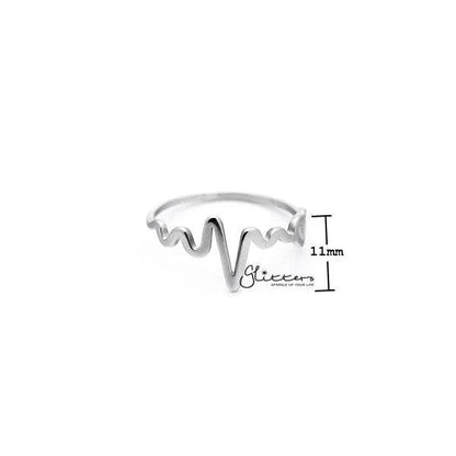 Stainless Steel Heartbeat and Heart Women's Rings.